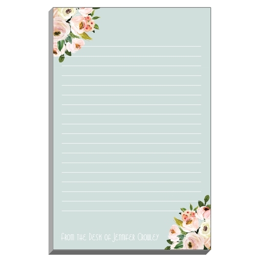 Blue Pink Corner Roses Notepad