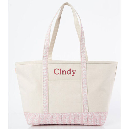 Personalized Powder Pink Vine Trimmed Boat Tote