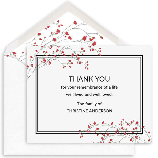 Red Tiny Blossoms Flat Sympathy Cards