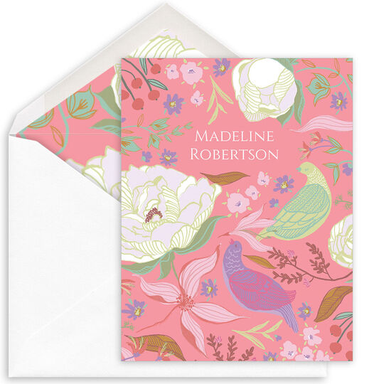 Peonies and Birds Folded Note Cards