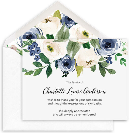 Blue and Ivory Rose Flat Sympathy Cards