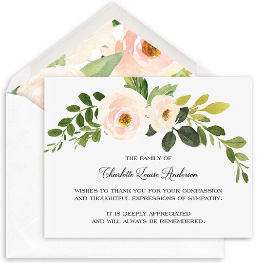 Pink Rose Spray Flat Sympathy Cards