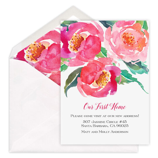 Pretty Watercolor Roses Moving Announcements