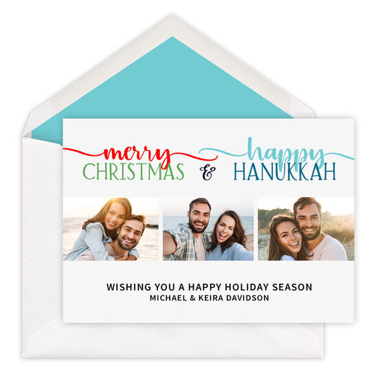 Script Holiday Greetings Flat Photo Holiday Cards