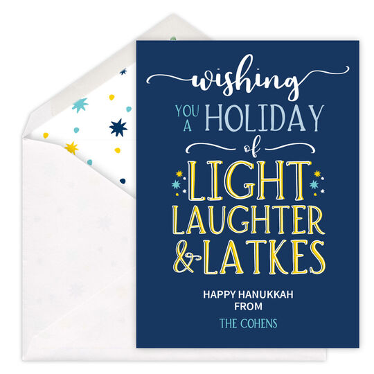 Light Laughter and Latkes Flat Hanukkah Cards