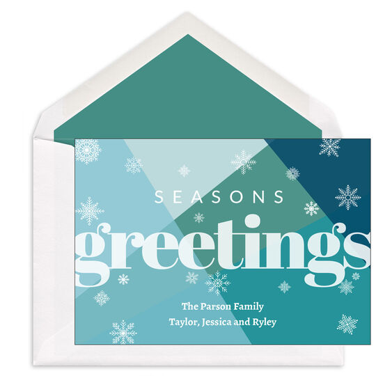 Color Block Seasons Greetings Flat Holiday Cards