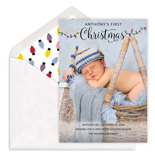 Vertical Colorful Christmas Lights Holiday Photo Cards