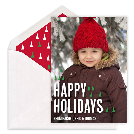 Red Pine Trees Holiday Photo Cards