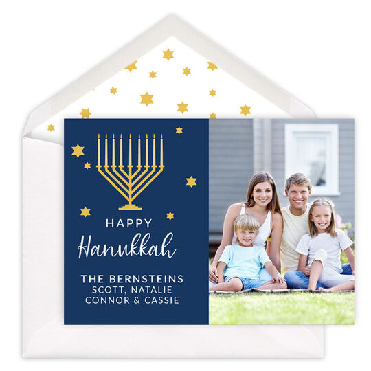 Menorah and Stars Hanukkah Photo Cards