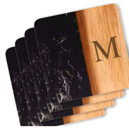 Acacia Wood and Black Marble Square Coasters