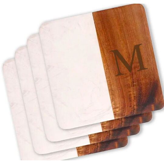 Acacia Wood and White Marble Square Coasters