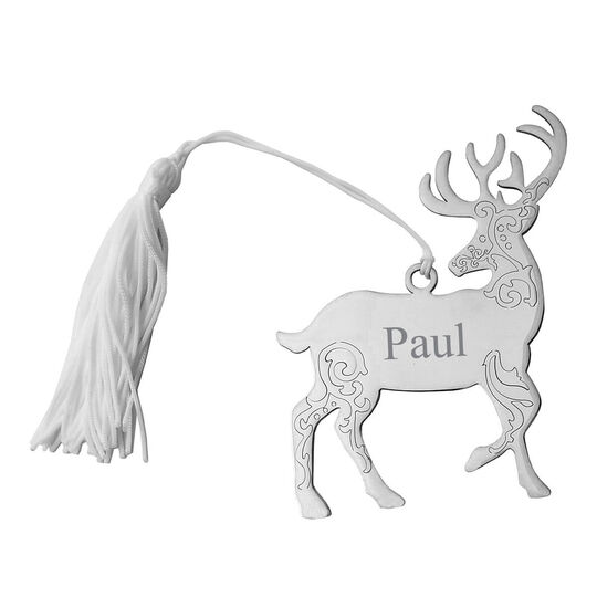 Scrolled Reindeer Metal Ornament with White Tassel