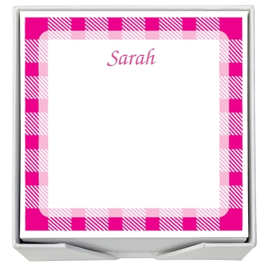 Gingham Square Memo with White Paperboard Holder