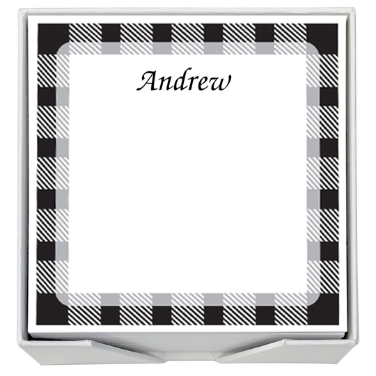 Gingham Square Memo with White Paperboard Holder
