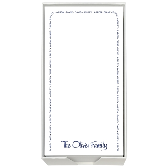 Family Arch List in Jolly Type with White Paperboard Holder