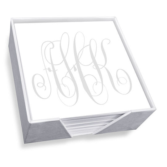 Watercolor Monogram Memo Square with White Paperboard Holder