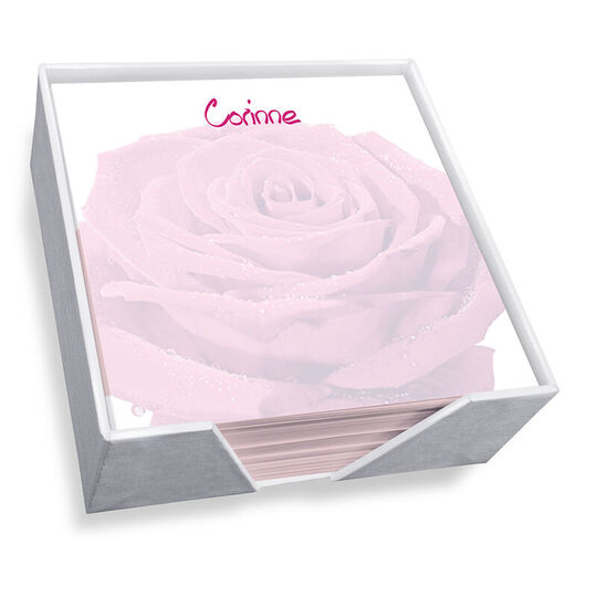 Rose Memo Square with White Paperboard Holder
