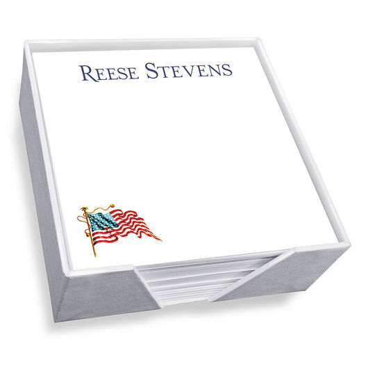 America Flag Memo Square with White Paperboard Holder