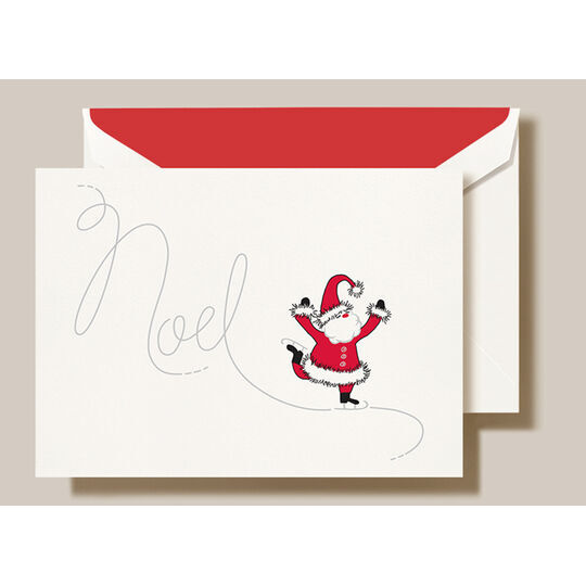 Foil Embossed Skating Noel Boxed Folded Holiday Cards
