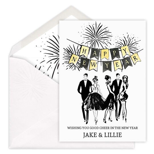 Retro Happy New Year Flat Holiday Cards