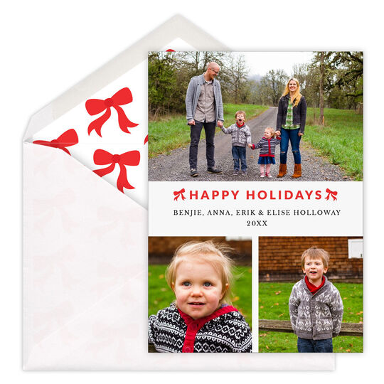 Happy Holidays Red Bows Photo Cards