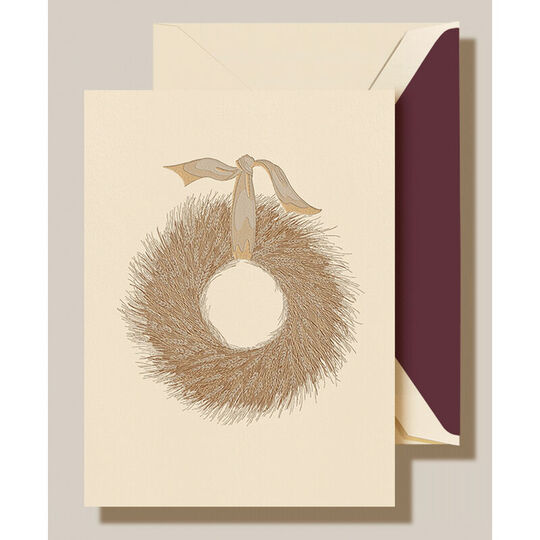 Golden Wheat Wreath Holiday Cards - Raised Ink