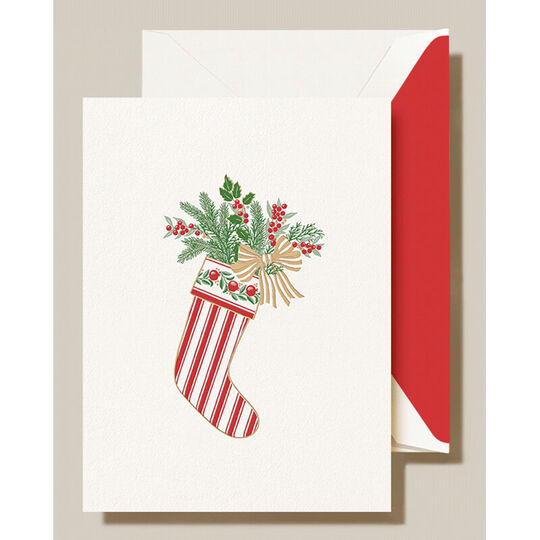 Striped Stocking Folded Holiday Cards - Raised Ink