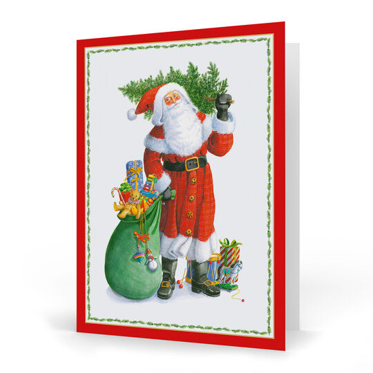 Santa Carrying Tree Folded Holiday Cards