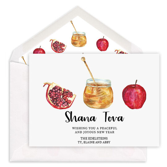 Watercolor Honey and Apple Jewish New Year Cards