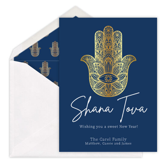 Shana Tova with Faux Gold Hamsa Jewish New Year Cards