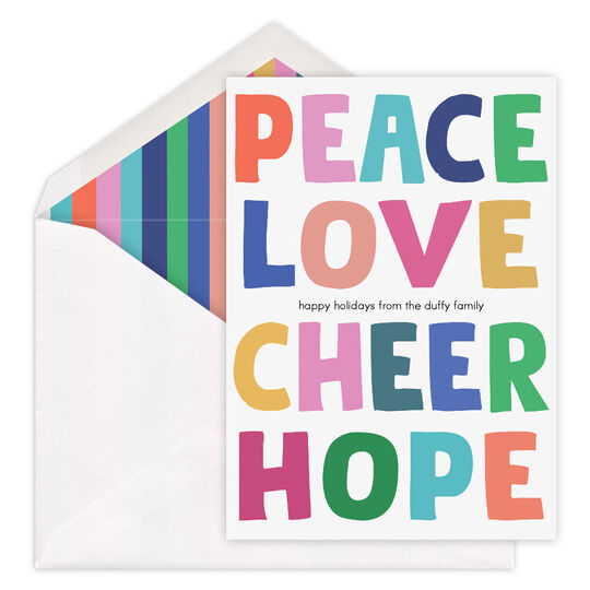 Colorful Peace Love Cheer Hope Flat Holiday Cards