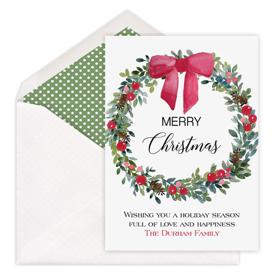 Christmas Wreath and Bow Flat Holiday Cards