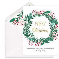 Foil Wreath Flat Holiday Cards
