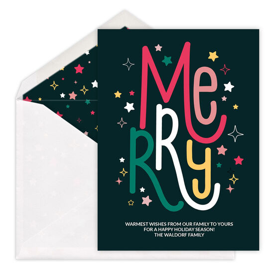Joyously Lettered Merry Flat Holiday Cards