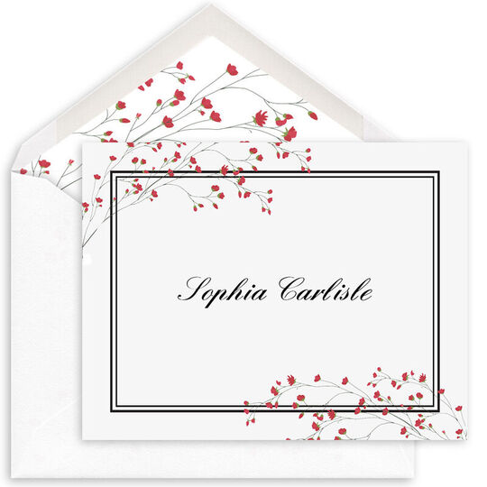Red Tiny Blossoms Folded Note Cards