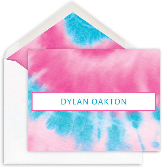 Pink and Blue Burst Tie-Dye Folded Note Cards