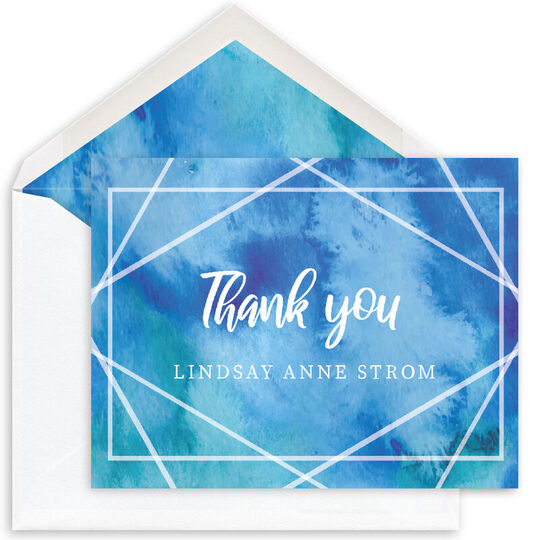 Blue Watercolor Folded Thank You Note Cards