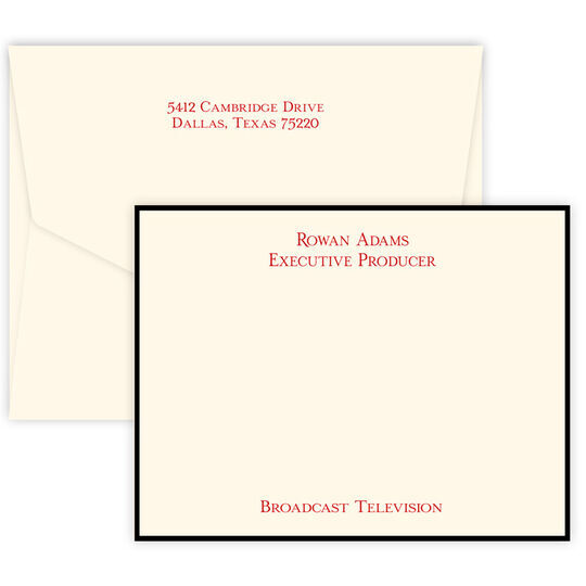 Triple Thick Adams Bordered Flat Note Cards - Raised Ink