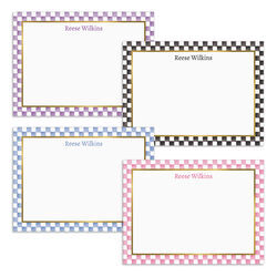 Watercolor Check Border Flat Note Card Collection