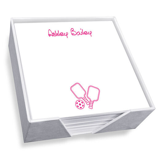 Pickleball Memo Square with White Paperboard Holder