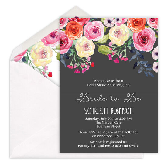 Charcoal Watercolor Roses Invitations