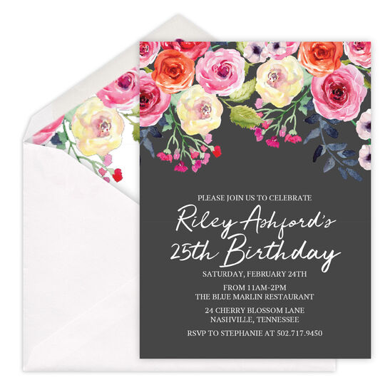 Charcoal Watercolor Roses Invitations