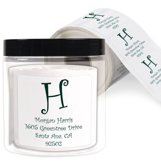 Curly Initial Square Address Labels in a Jar