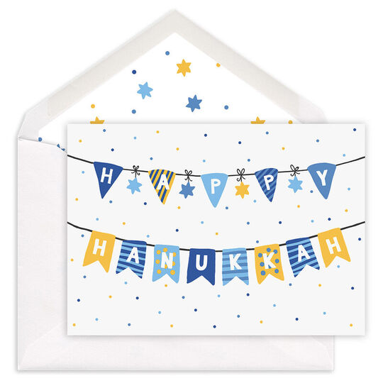Fun Hanukkah Streamers Folded Holiday Cards