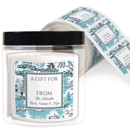 Blue Chinoiserie Square Gift Stickers in a Jar