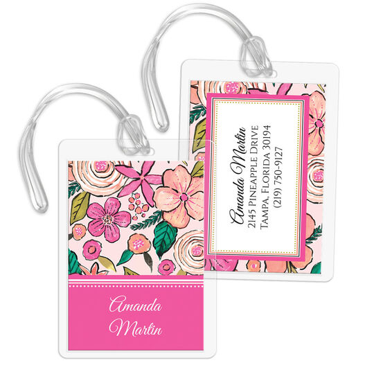 Pink Modern Floral Luggage Tags