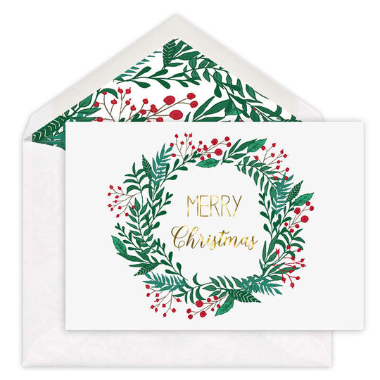 Foil Wreath Folded Holiday Cards