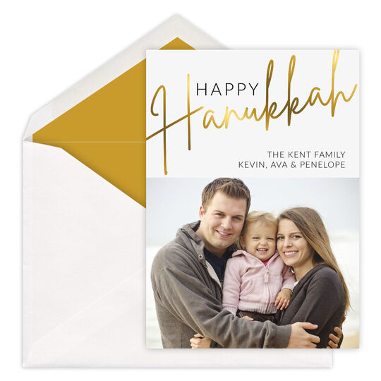 Foil Stamped Happy Hanukkah Flat Photo Cards