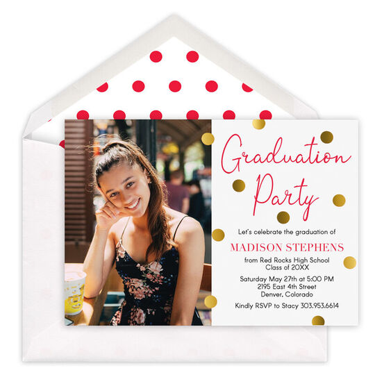 Foil Dotted Photo Graduation Invitations