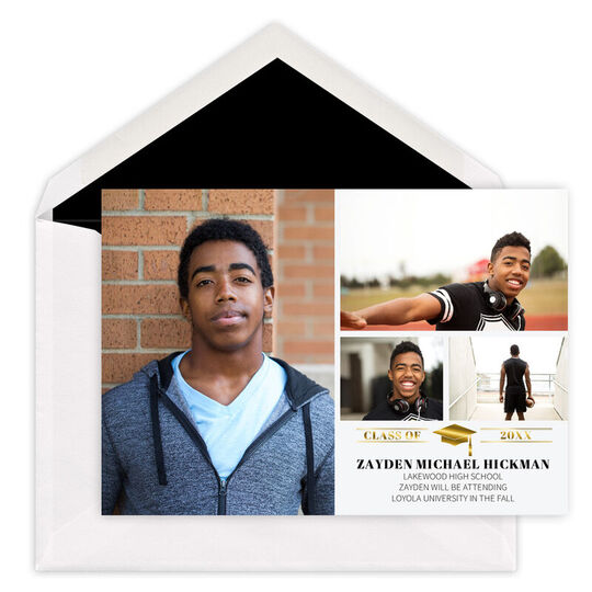 Foil Horizontal Mortar Board Photo Graduation Announcements